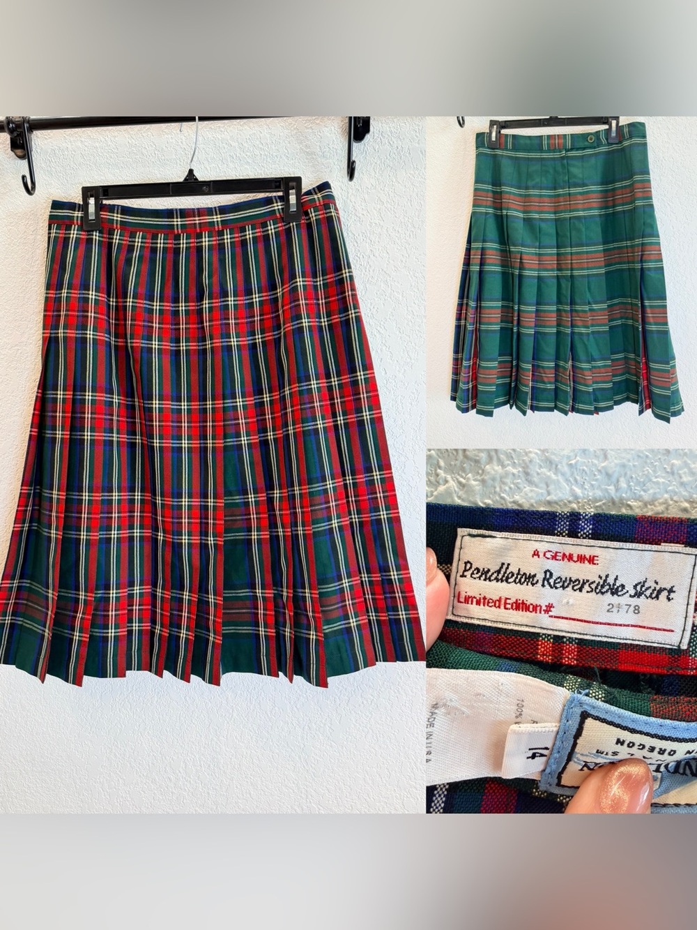 Pendleton Reversible Turnabout Wool Pleated Midi Skirt in Plaid Tartan size 14